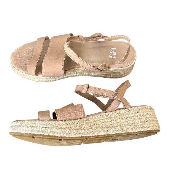 EILEEN FISHER Size 8.5 Sandals Devi Platform Wedge Espadrille Jute Strappy - Picture 4 of 6